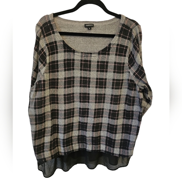 Torrid Size 3 100% Cotton Plaid Pullover Sweater - Picture 2 of 9